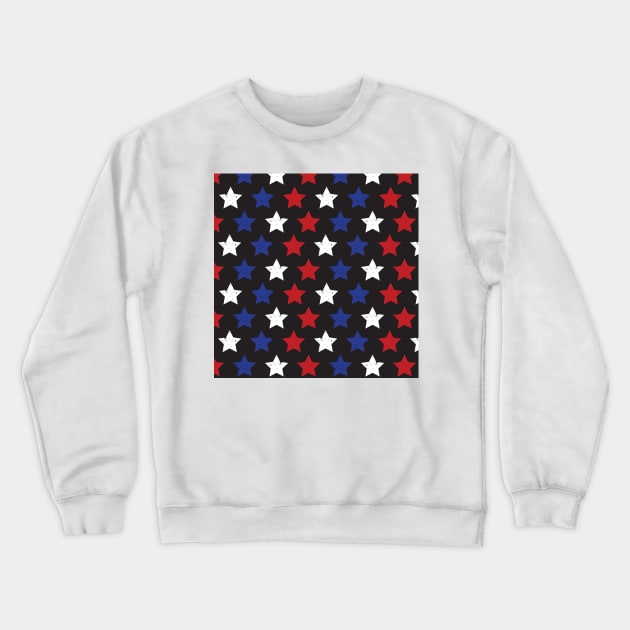 Stars Blue Red White On Black Crewneck Sweatshirt by Sandra Hutter Designs